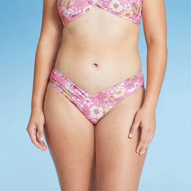 Juniors' V High Leg Bikini Bottom - Xhilaration™ Pink Floral Print | Target