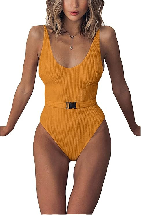 FEIYOUNG Sexy Womens Monokini Scoop Neck One Piece Backless Cheeky Swimwear Semi Thong Bikini wit... | Amazon (US)