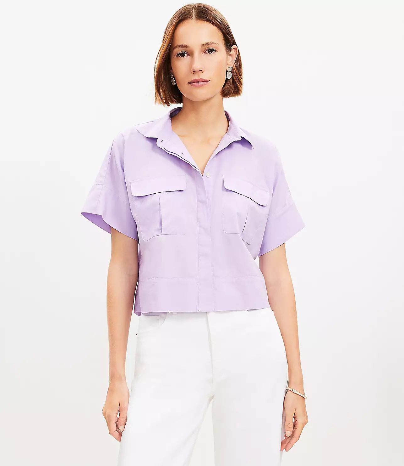 Cotton Blend Modern Drop Shoulder Pocket Shirt | LOFT