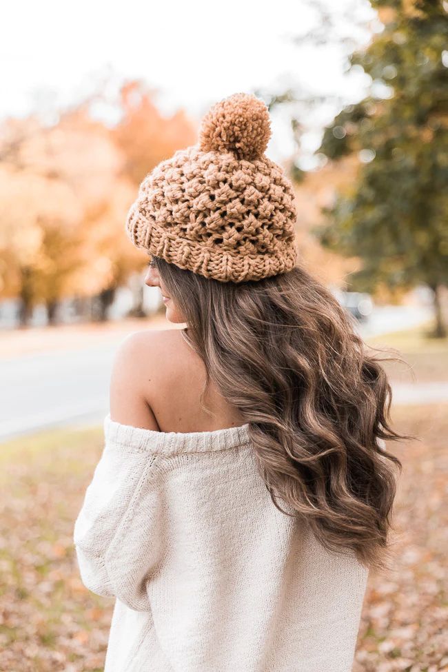 CAITLIN COVINGTON X PINK LILY The Winnie Knitted Camel Beanie | The Pink Lily Boutique