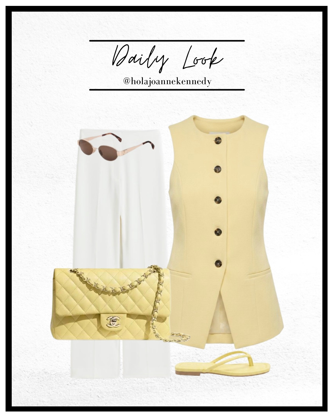 butter yellow outfit, butter yellow waistcoat, longline waistcoat, tailored waistcoat, Saint and Sofia, euro summer style, quiet luxury, old money aesthetic, white tailored trousers, monochrome outfit, neutral outfit, luxury style, capsule wardrobe, elegant dressing, sophisticated style, summer tailoring, chic outfit inspiration, yellow accessories, Chanel classic flap bag, gold sunglasses, toe post sandals, minimalist fashion, elevated basics, resort wear, European summer fashion

#LTKstyletip #LTKsummer #LTKuk