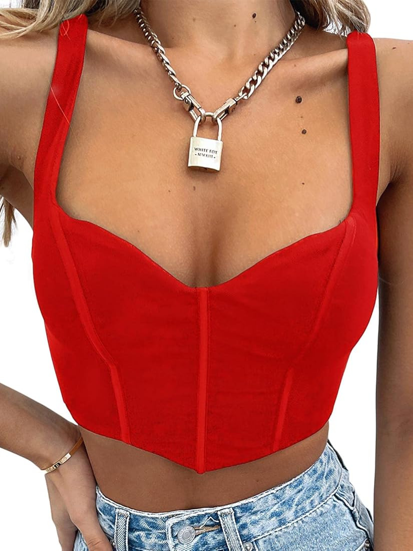 Women Ruched Y2k Corsets Crop Top Stretchy Strappy Square Neck Camis Tank Tube Top | Amazon (US)