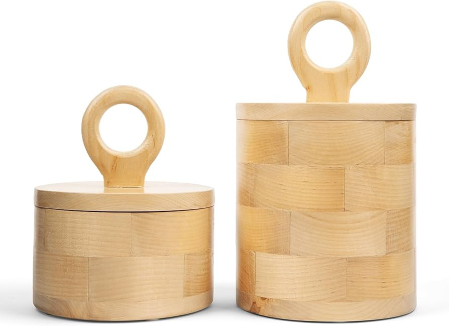 Premium Designer Wood Canister with Lids - Set of 2 - Decorative Jars for Kitchen Decor, Dining R... | Amazon (US)