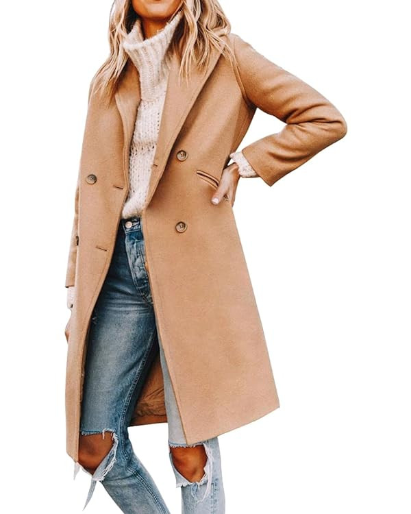 Yousify Womens Notched Lapel Collar Double Breasted Pea Coat Winter Wool Blend Over Coats Long Ja... | Amazon (US)