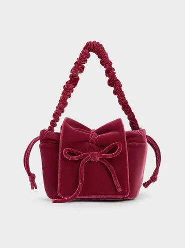 Pink Velvet Bow Ruched Top Handle Bag | CHARLES & KEITH | Charles & Keith US