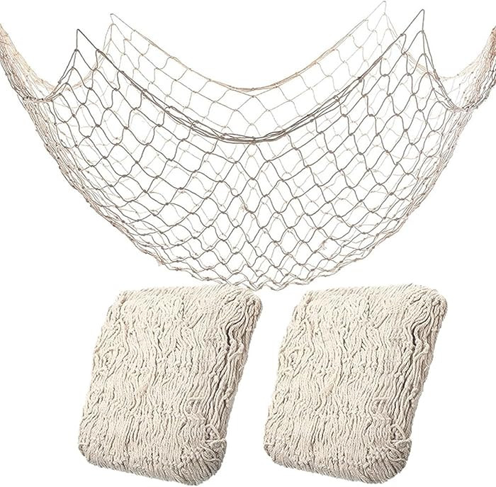 2 Pack Fish Net Decorations for Party, Natural Cotton Hawaiian Party Fishing Net Decorative, Naut... | Amazon (US)