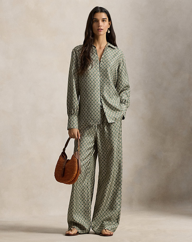 Floral Silk Drawstring Wide-Leg Trousers for Women | Ralph Lauren\u00ae UK | Ralph Lauren (UK)