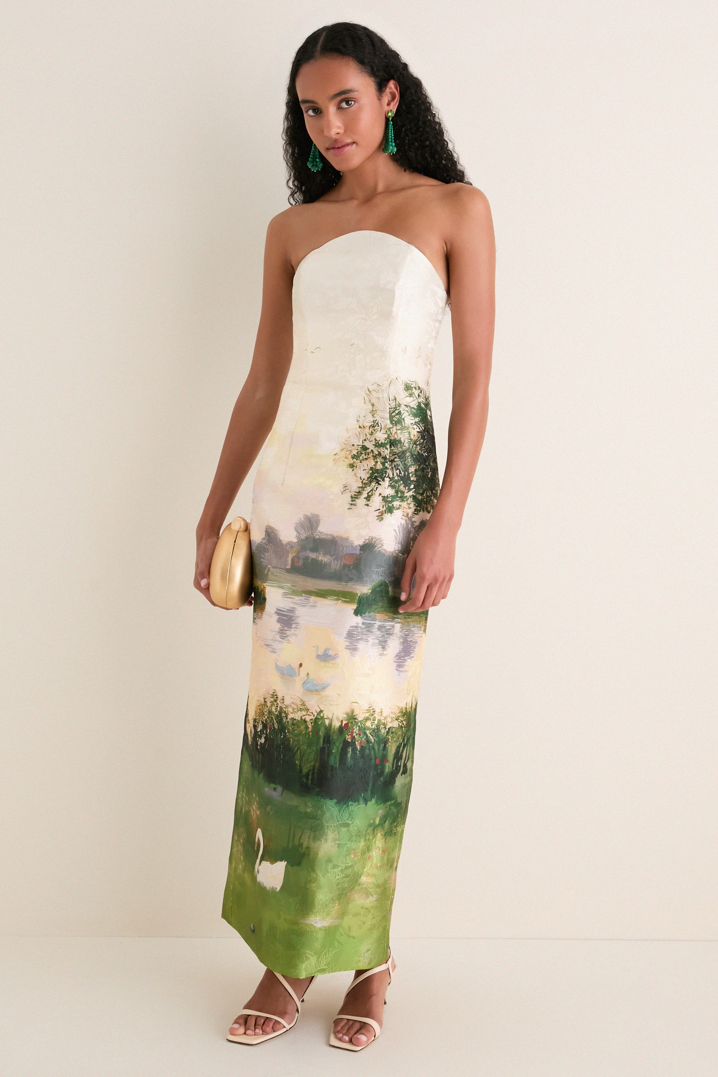 Serene Print Ava Jacquard Bustier Midi Dress | Tuckernuck (US)