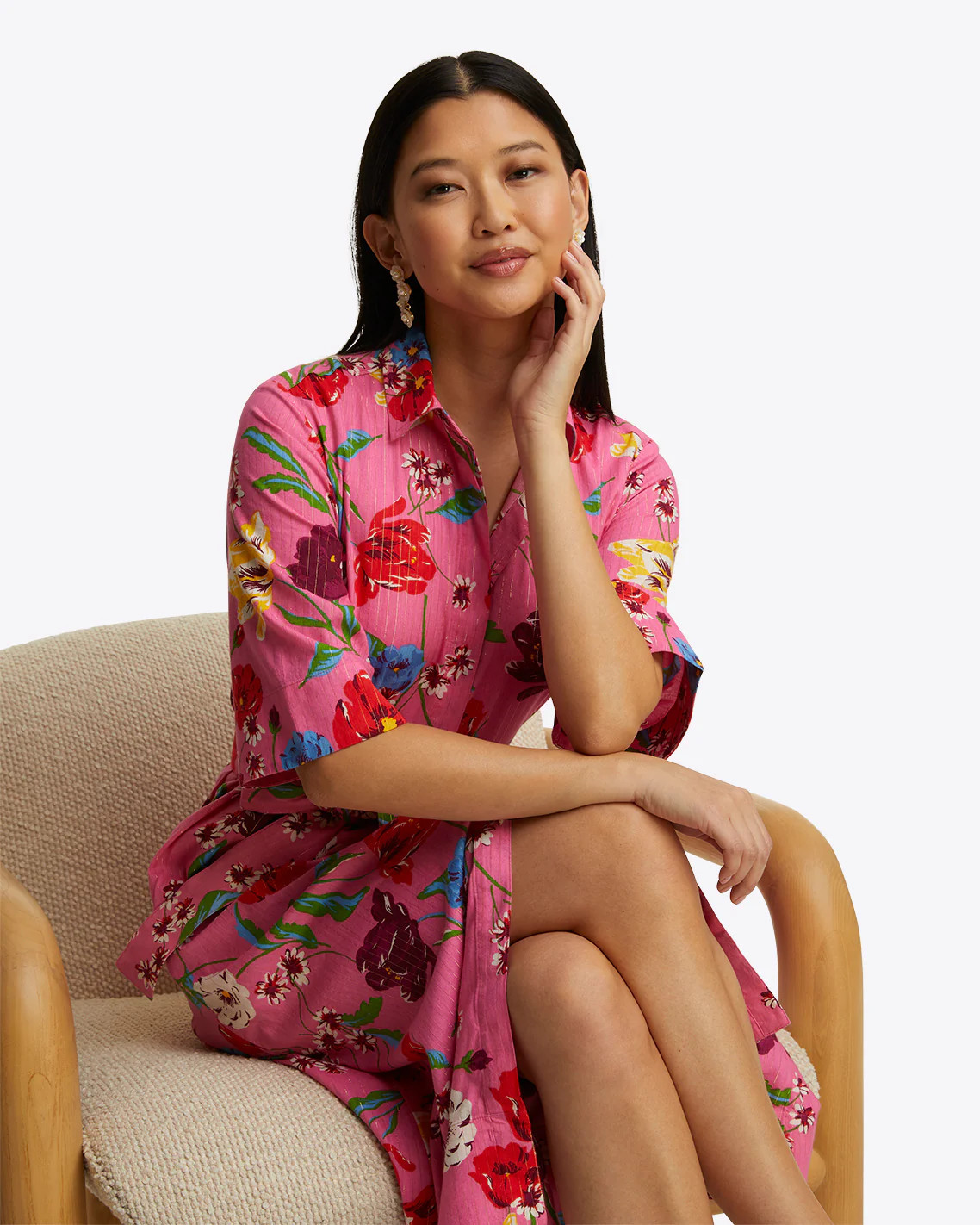 Riley Midi Shirtdress in Lurex Stripe | Draper James (US)