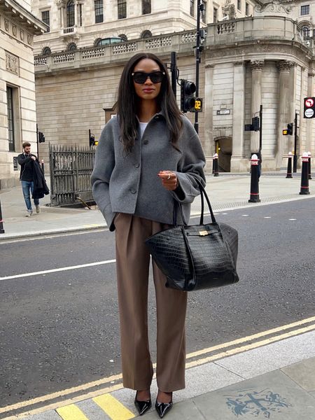 COS grey coat x Arket tailored trousers 