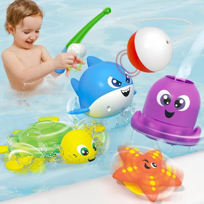 Joyfy Baby Bath Toys, Magnetic Fishing Games with Spinning Octopus and Starfish,Wind-Up Shark Toys, Fishing Rod Water Pool Toys for Toddlers 1-3 | Target