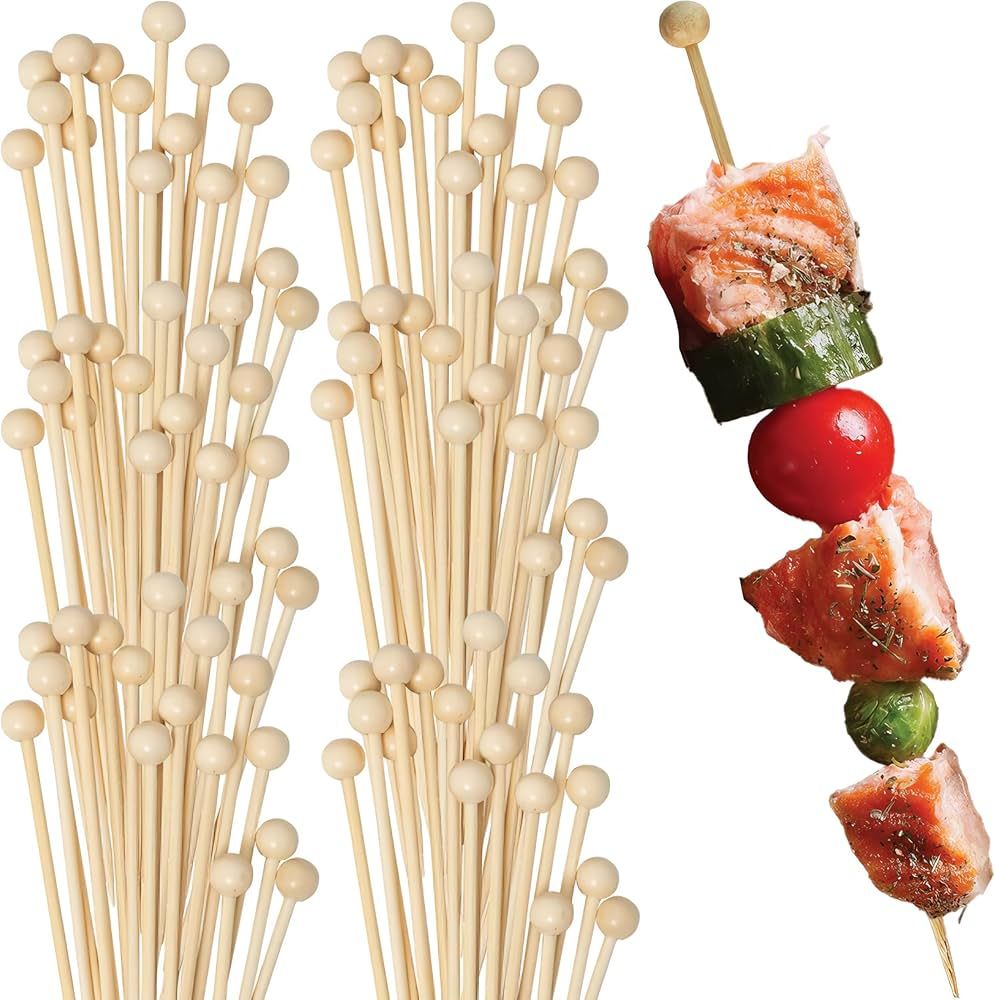 Eco-friendly Natural Wooden Ball Food Picks - 4.7" (Pack of 100) - Sustainable Skewers And Bamboo... | Amazon (US)