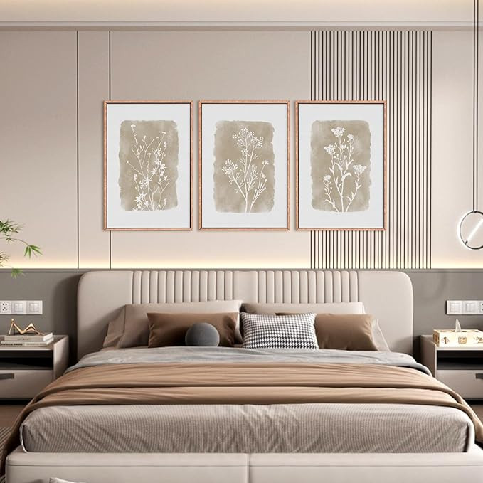 CHDITB Neutral Botanical Wall Art Set of 3, 24"x36" Large Framed Boho Farmhouse Wall Decor, Moder... | Amazon (US)