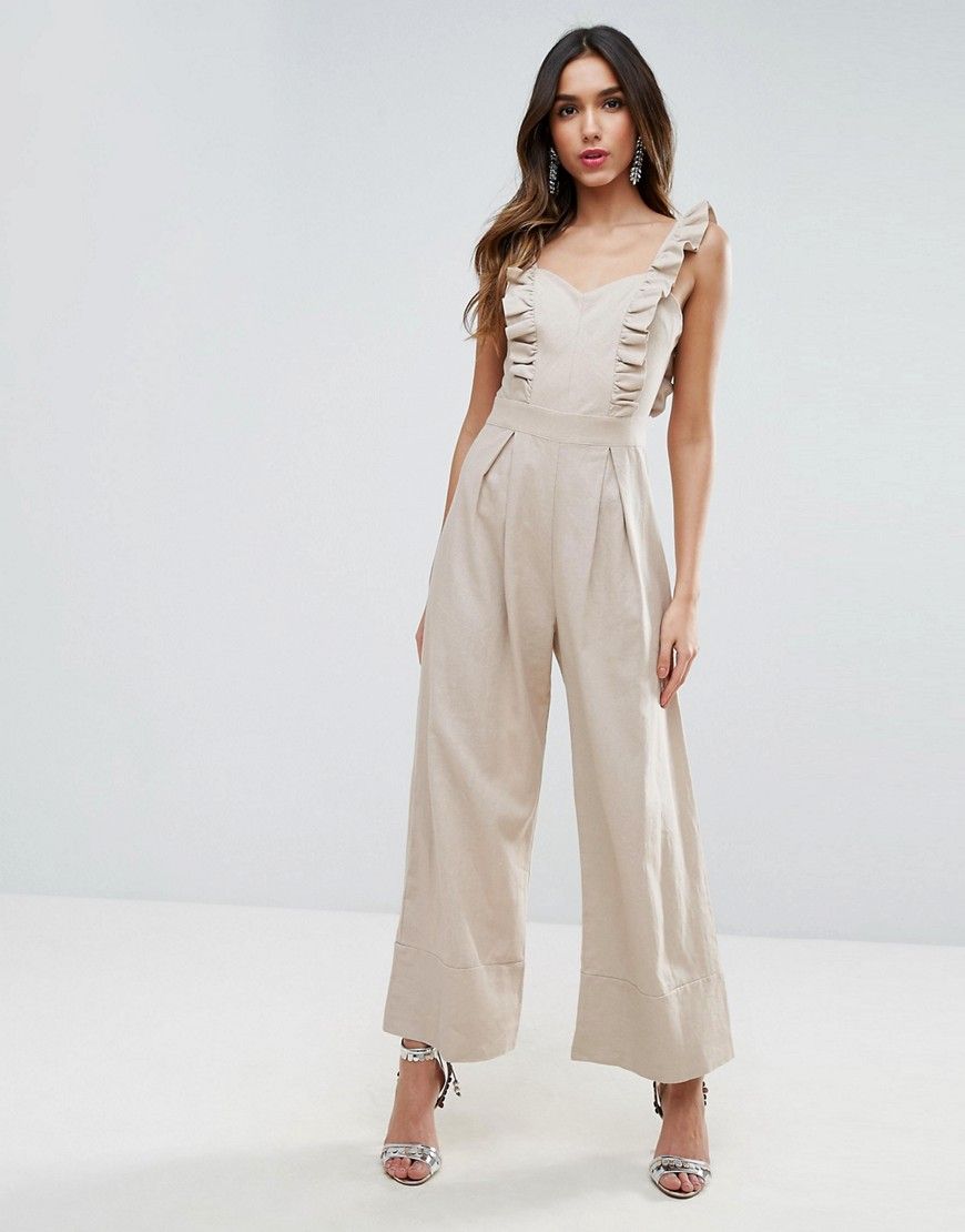 ASOS Jumpsuit with Frill Detail - Beige | ASOS US