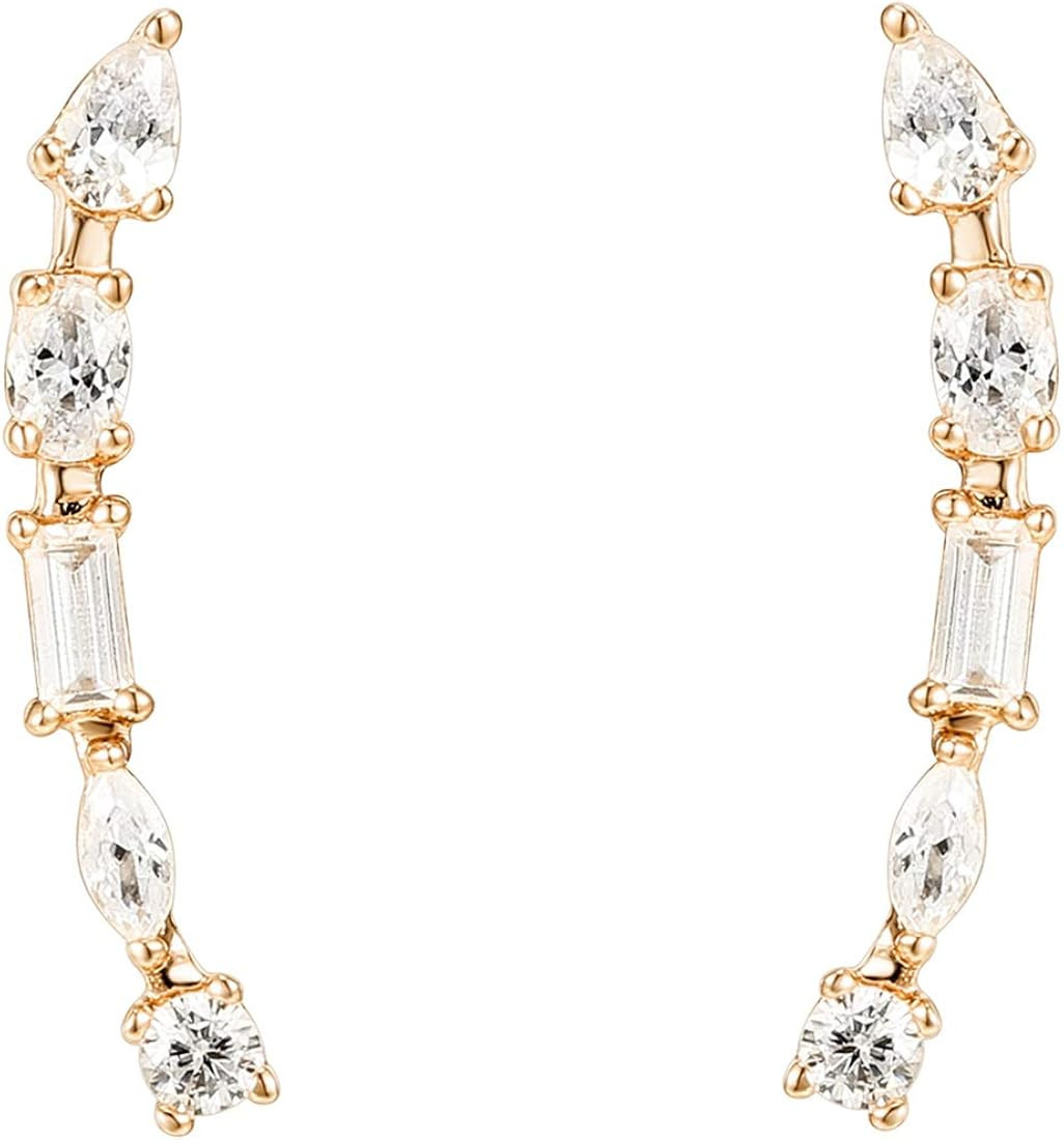 PAVOI 14K Gold Plated Cubic Zirconia Ear Crawler Earrings - Faux Diamond Arrow Ear Climber Fashio... | Amazon (US)