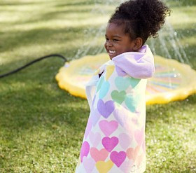 Rainbow Heart Kid Beach Hooded Towel UPF 50+ | Pottery Barn Kids