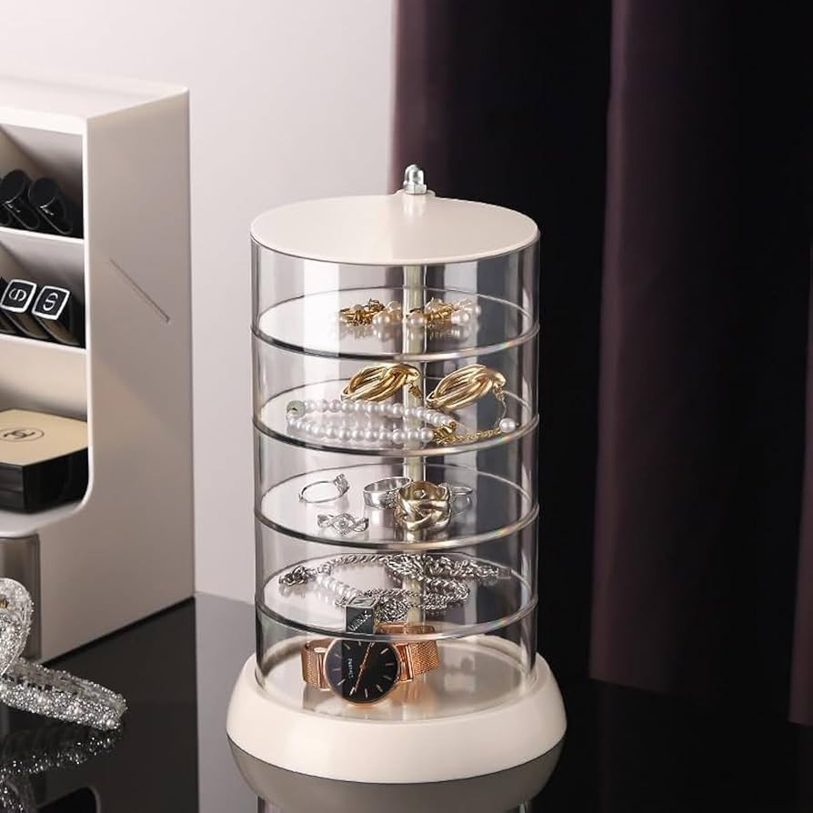 360° Rotating Hair Accessories Organizer, Clear 5-Layers Acrylic Jewelry Box, Bathroom Container... | Amazon (US)