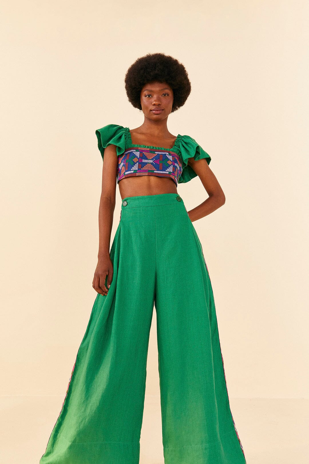 Embroided Green Pants | FarmRio (US)