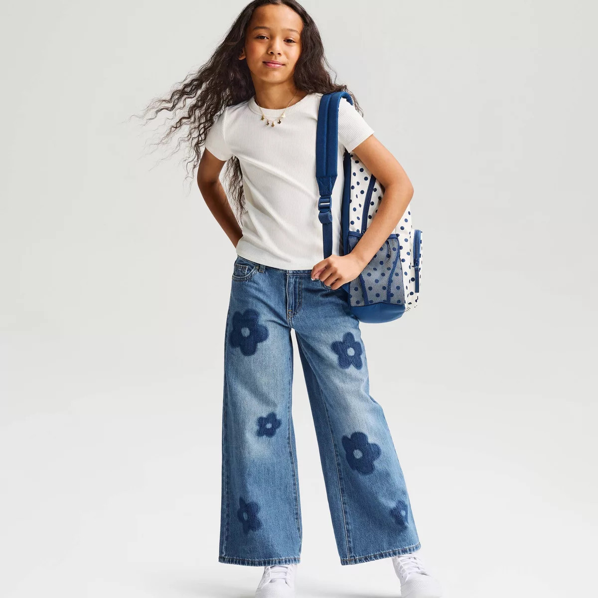 Girls' Mid-Rise Daisy Wide Leg Jeans - Cat & Jack\u2122 Dark Wash 4 | Target