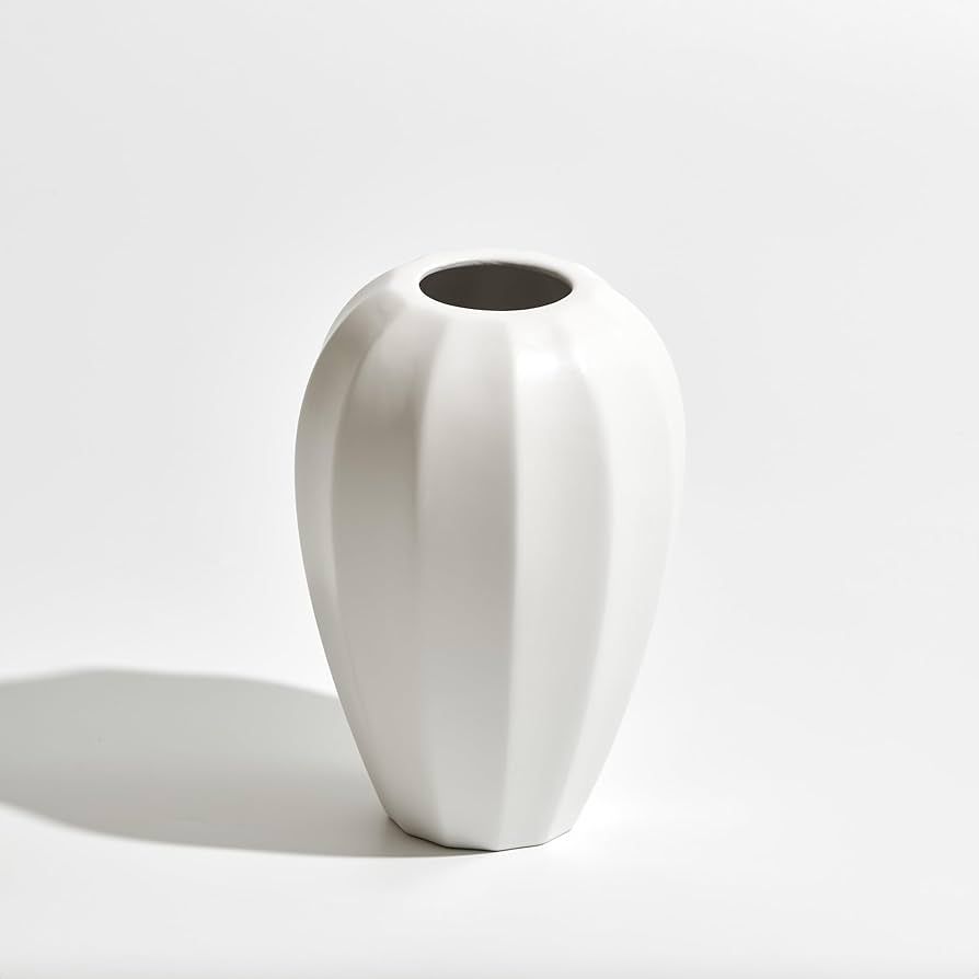White Ceramic Vase, Flower Vase for Minimalist Modern Farmhouse Decor, Pottery Decorative Flower ... | Amazon (US)