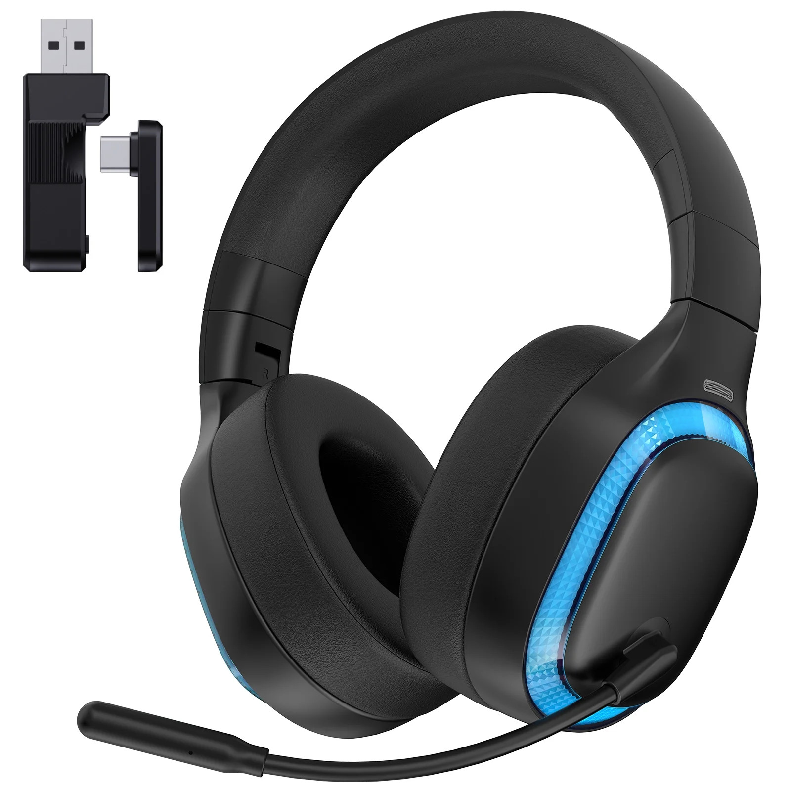 Ecomoment Wireless Gaming Headset for PS5, PC,Switch,Mac with Bluetooth 5.4, 2.4GHz USB PS5 Headset with Mic,Gaming Headphones with RGB Light, 70H Battery Life,White&blue/ | Walmart (US)