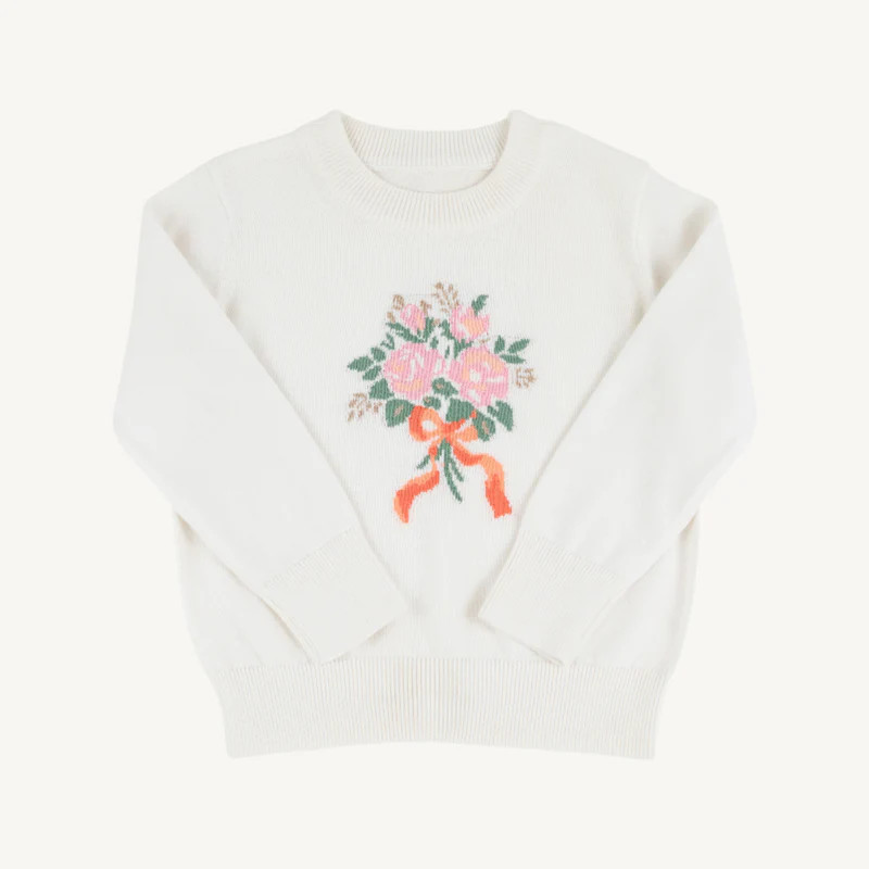 Isabelle Intarsia Sweater - Palmetto Pearl with Flower Bouquet | The Beaufort Bonnet Company