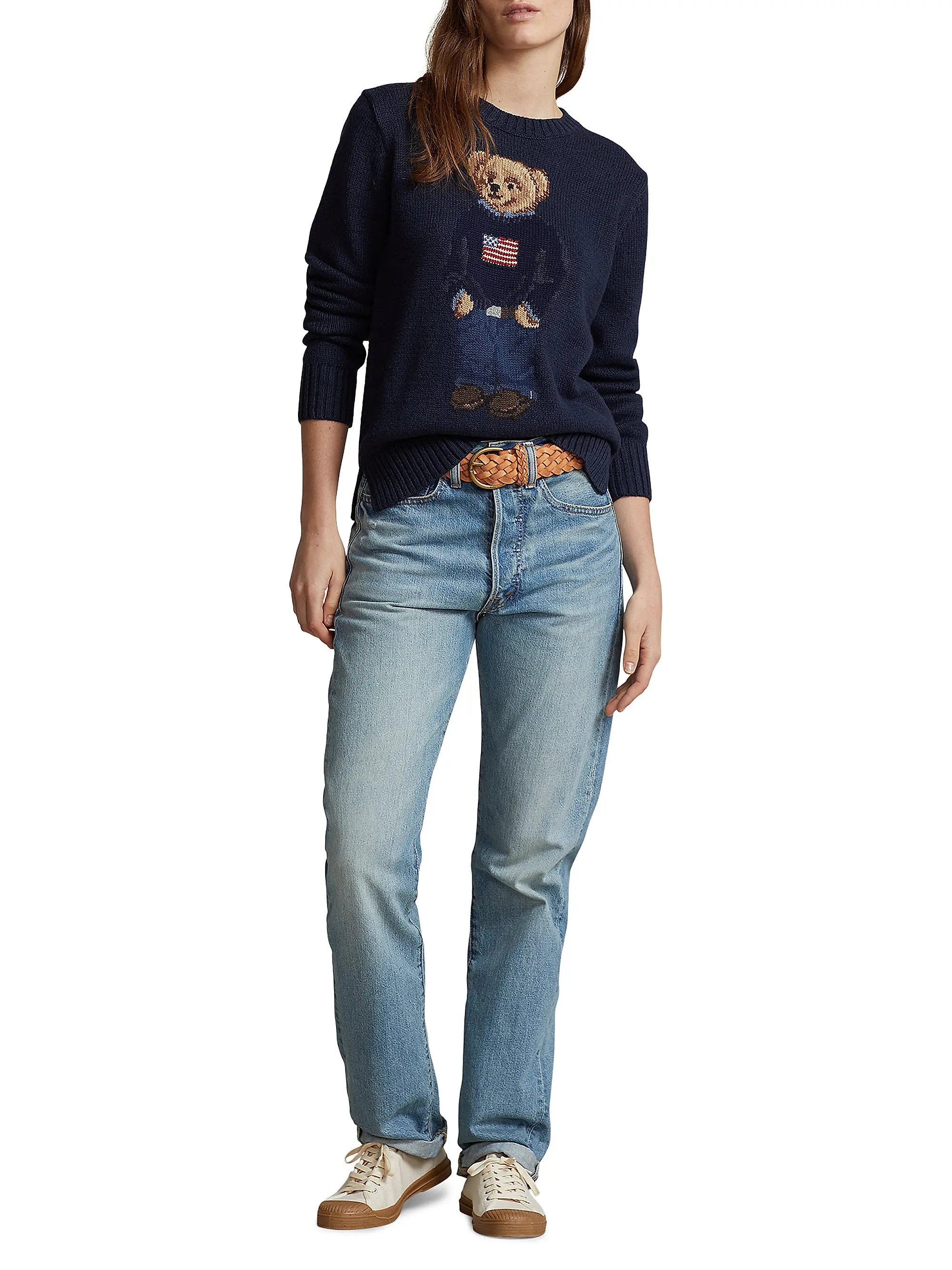 Cotton-Linen Crewneck Bear Sweater | Saks Fifth Avenue