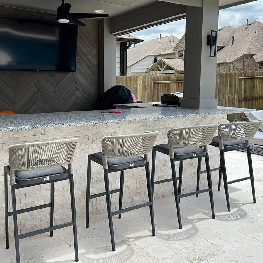 PURPLE LEAF Bar Stool Set of 4 Outdoor Rattan Bar Chair Aluminum Bar Height Stool Barstool Dark G... | Amazon (US)