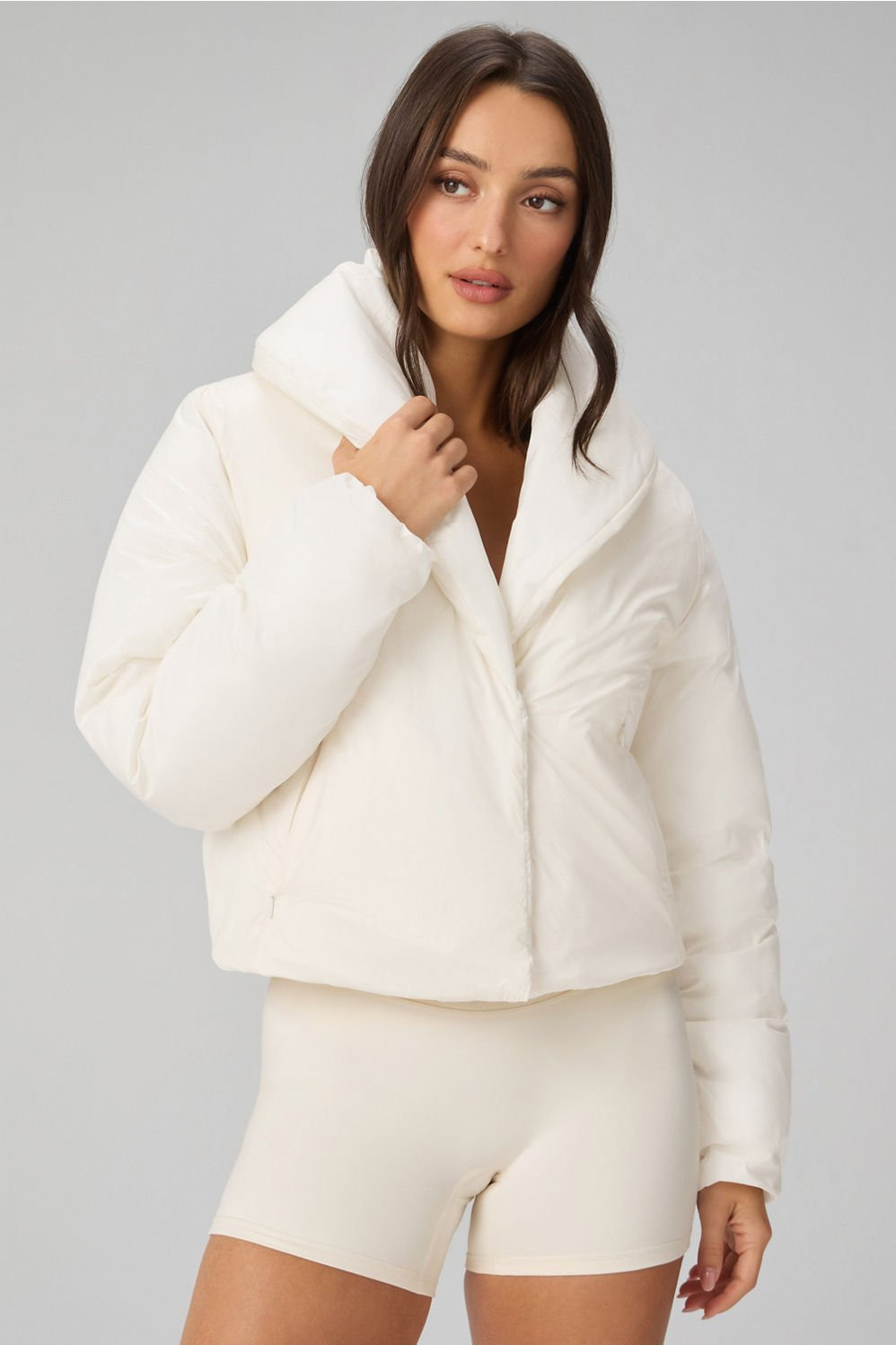Shawl Collar Puffer Shine Jacket | Fabletics