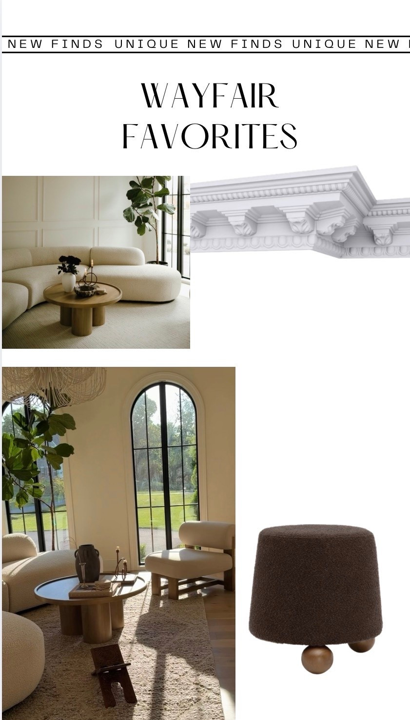 #ad @Wayfair favorites in my home on sale during #Wayfair Memorial Day Clearance with up to 70% off and free and fast shipping over $35 👏 #WayfairPartner rugs, crown moulding, and ottoman