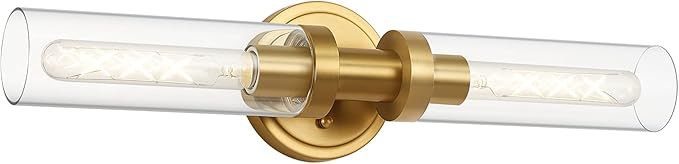 Brushed Gold Bathroom Vanity Light Fixture, 2-Light Modern Wall Sconce Lighting W/Clear Glass, Br... | Amazon (US)