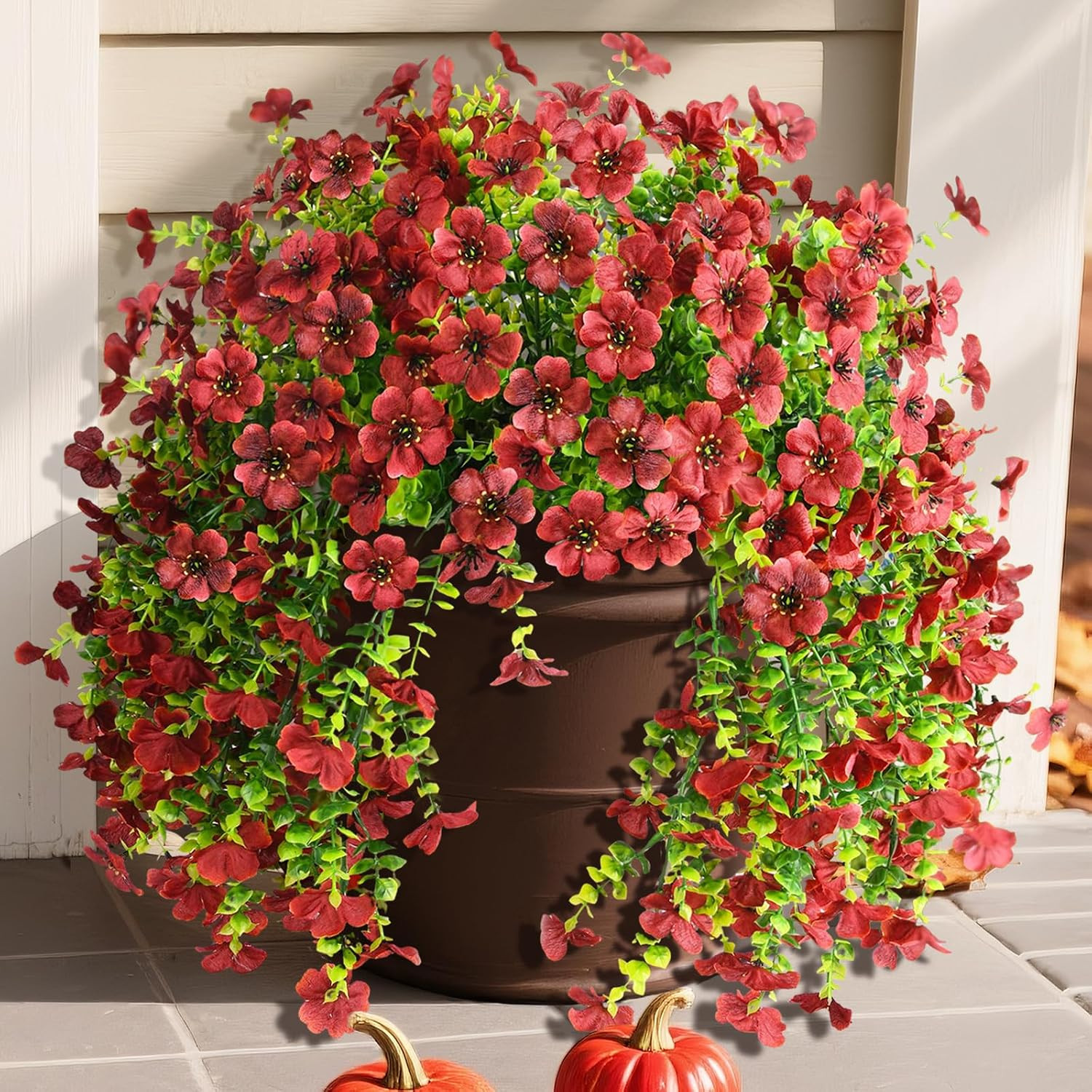 Artificial Fake Mums Flowers Plants for Outdoor Decoration Brown | Amazon (US)