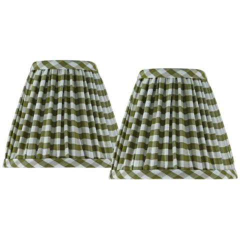 Springcrest Gingham Green Pleated Cotton Clip-On Shade (3x6x5) Set of 2 | Lamps Plus