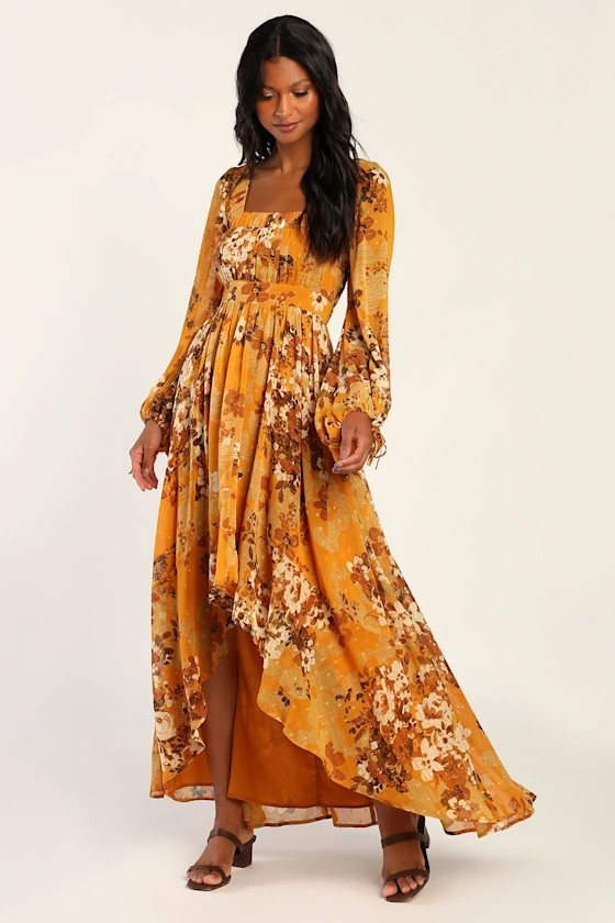 Gorgeous Vibe Yellow Floral Print High-Low Maxi Dress | Lulus (US)