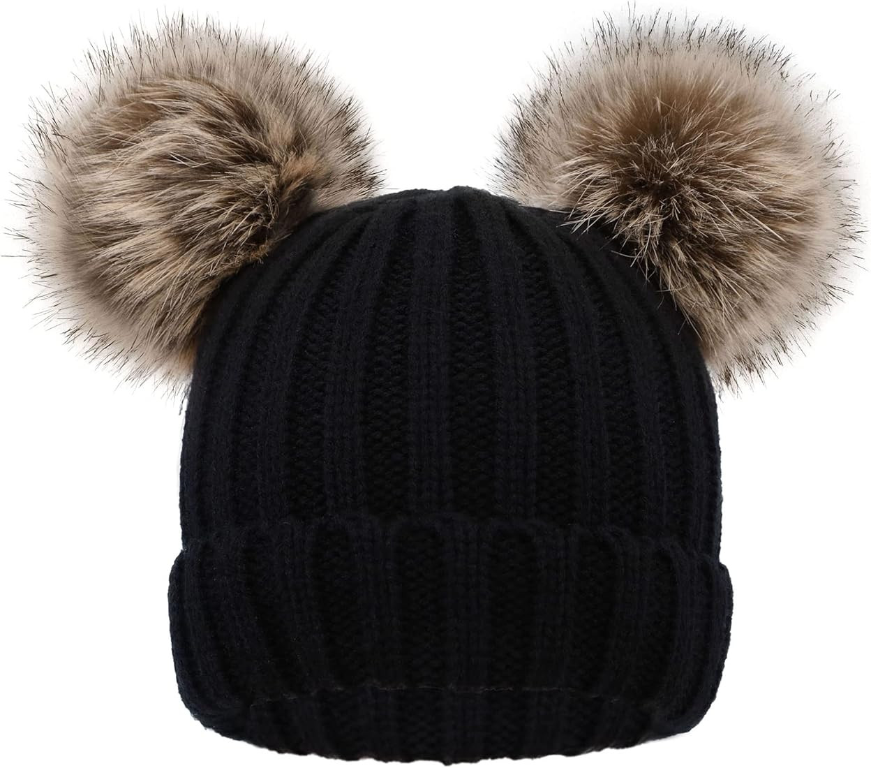 Simplicity Warm Kids Boys Girls Winter Hat with Pompom Ears Elastic Knitted Toddler Beanie Hats for  | Amazon (US)