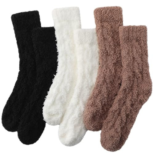 fauson 3 Pairs Fuzzy Socks for Women, Fuzzy Socks Cozy Slipper Sock for Women | Amazon (US)