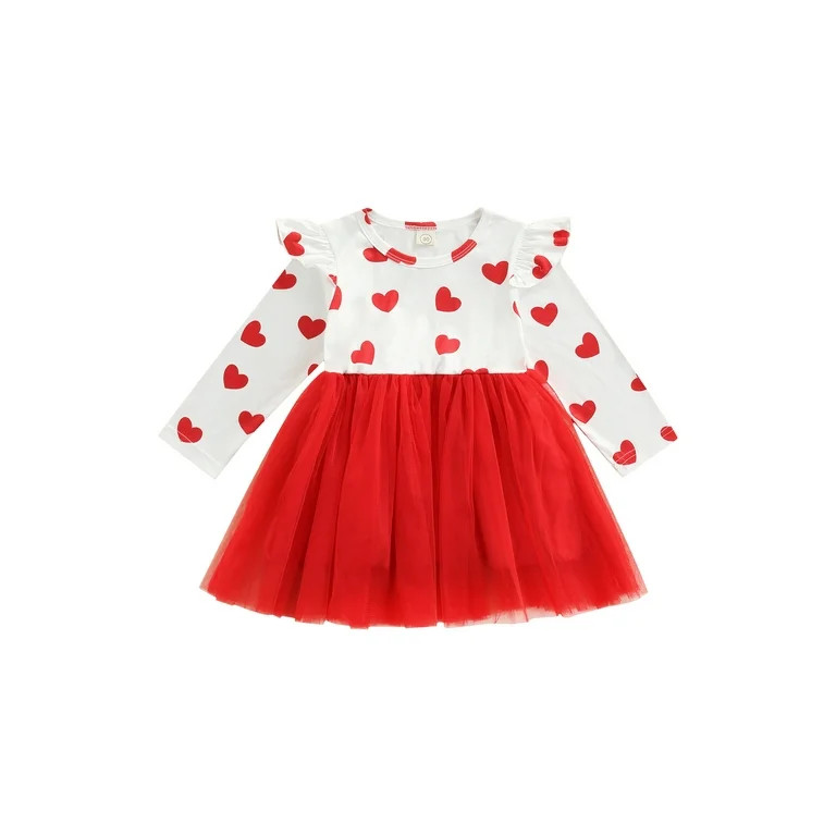 Tregren Toddler Girl Valentine's Day Outfit Long Sleeve Love Heart Dress for Toddler Girl Valenti... | Walmart (US)