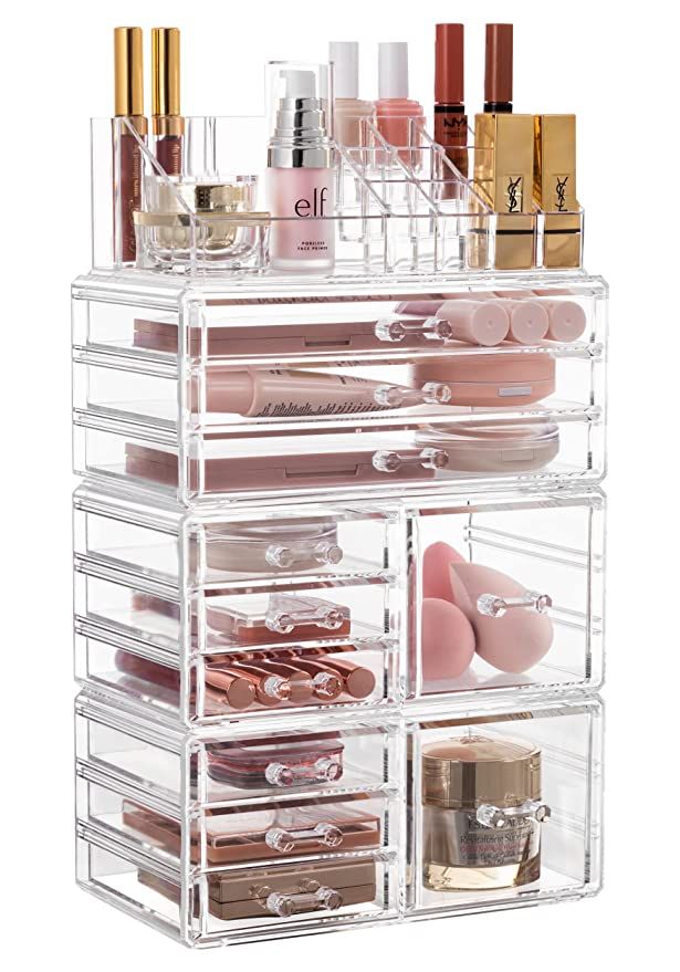 HBlife Makeup Organizer Acrylic Cosmetic Storage Drawers and Jewelry Display Box with 11 Drawers,... | Amazon (US)