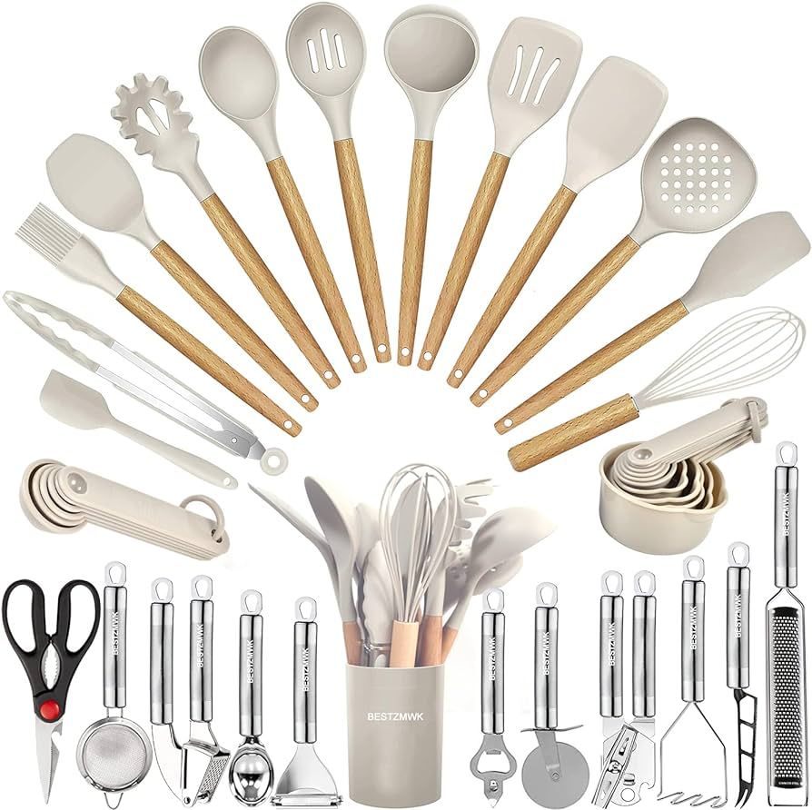 Kitchen Utensils Set- 35 PCs Cooking Utensils with Grater,Tongs, Spoon Spatula &Turner Made of He... | Amazon (US)