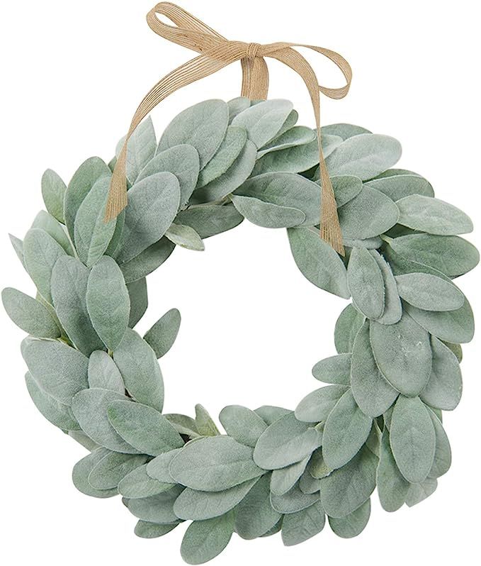 SHACOS Artificial Lambs Ear Wreath 13 inch Farmhouse Small Greenery Wreath Candle Wreath Home Wed... | Amazon (US)