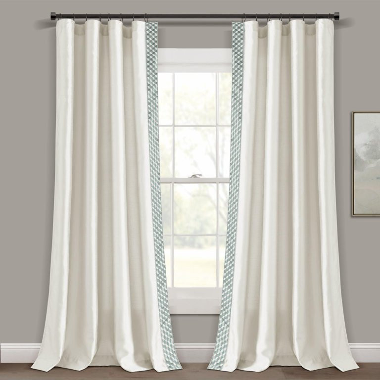 Lush Decor Luxury Mid Century Geo Faux Silk Jacquard Border Window Curtain Panel - Ivory/Blue Sin... | Walmart (US)
