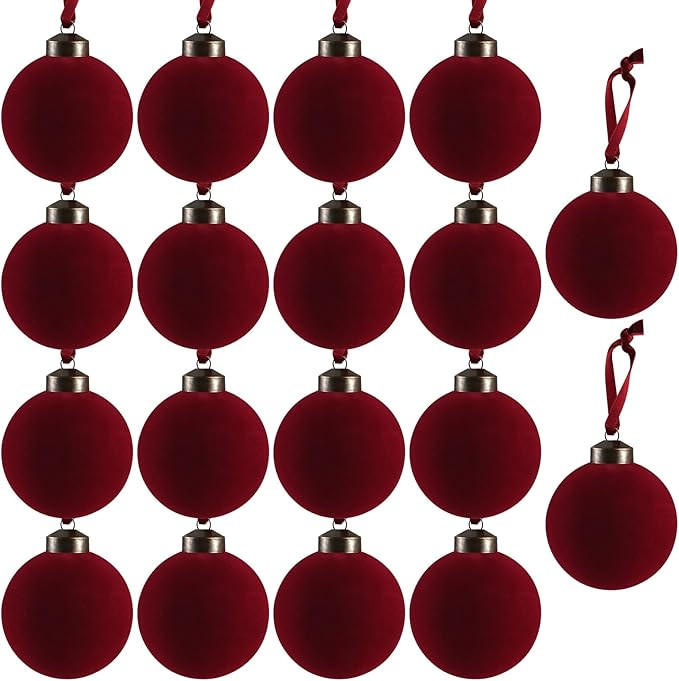 18 Pcs Red Velvet Ornaments for Christmas Tree, 3.15 in Burgundy Christmas Velvet Ornaments, Bulk... | Amazon (US)