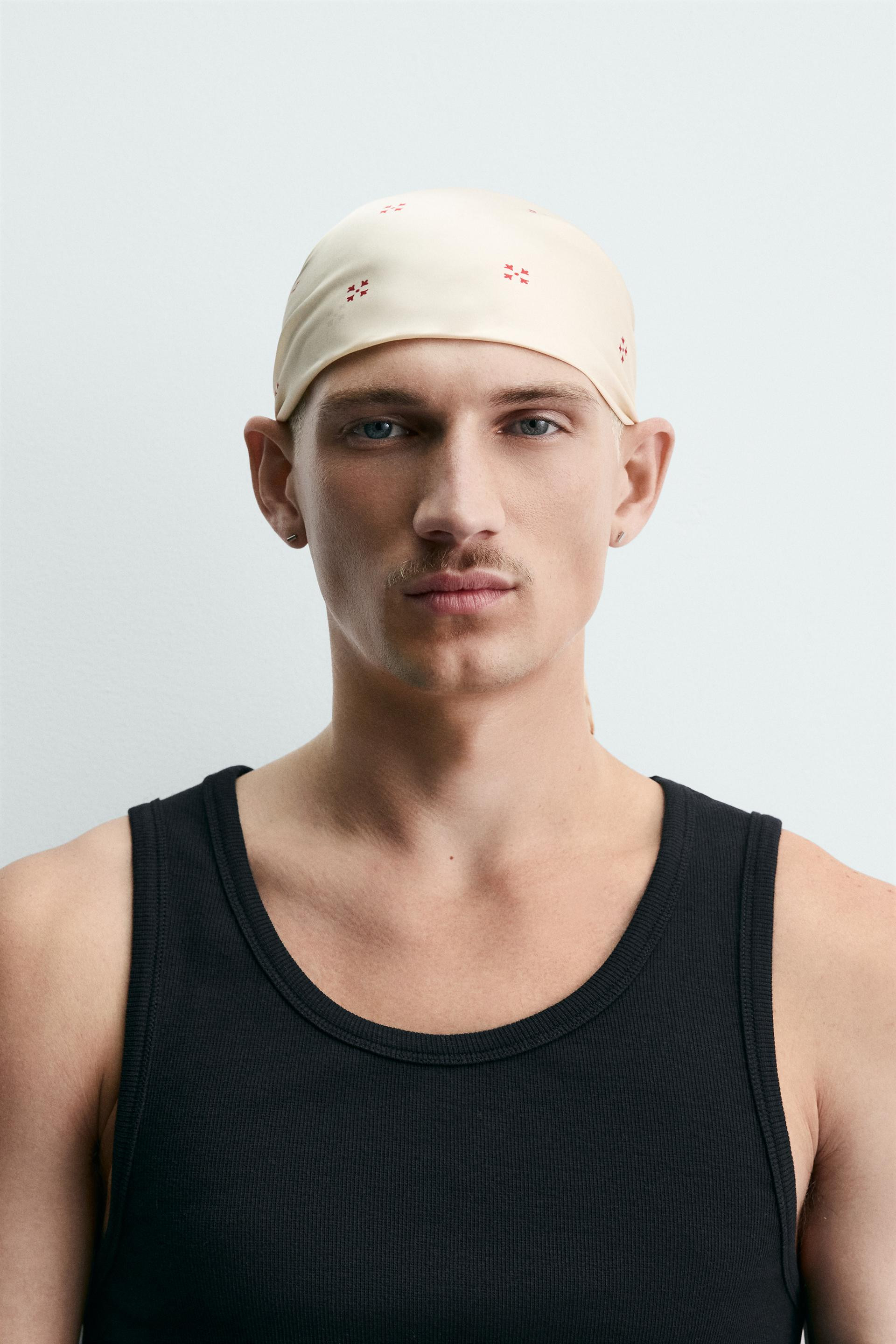 Zara - Geometric Print Satin Bandana - Ecru - M - Man | Zara US