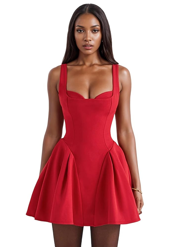 Women's Summer Sleeveless Square Neck Mini Dress Spaghetti Strap Backless Tank Corset Party A Lin... | Amazon (US)