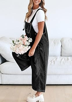 chouyatou Women Loose Adjustable Strap Denim Bib Overall Jeans Distressed Wide Leg Baggy Overalls... | Amazon (US)