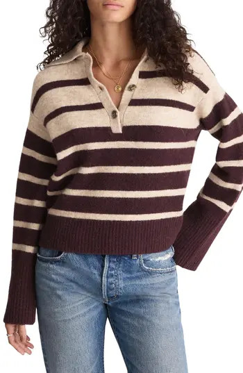 Madewell CloudSoft Polo Sweater in Black Iris Stripe at Nordstrom Rack, Size X-Small | Nordstrom Rack