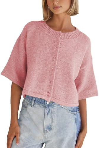 Springrain Cardigan Sweaters for Women Lightweight Knit Cropped Cardigan Button Up Solid Knitwear | Amazon (US)