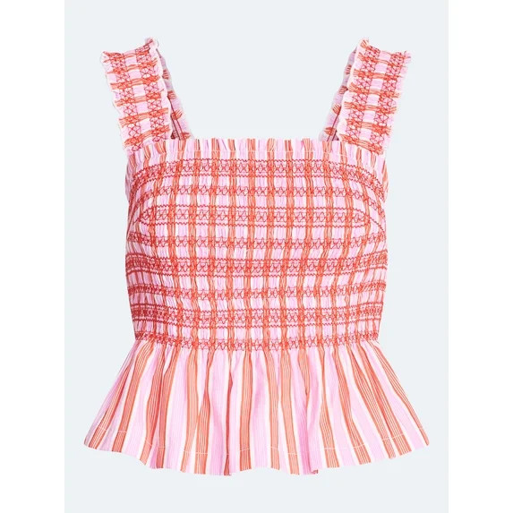 Free Assembly Women's and Women's Plus Smocked Cotton Tank Top with Peplum Hem, Sizes XS-4X | Walmart (US)
