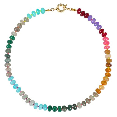 Beaded Gemstone Necklace for Women, Colorful Boho Bead Choker Necklace Natural Stone Freshwater Pearl Surfer Beach Necklace 18K Gold Plated Summer Handmade Jewelry Gifts | Amazon (US)