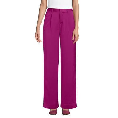 Lands' End Women's Satin Elastic Back Wide Leg Pants - 12 - Vivid Berry Pink | Target